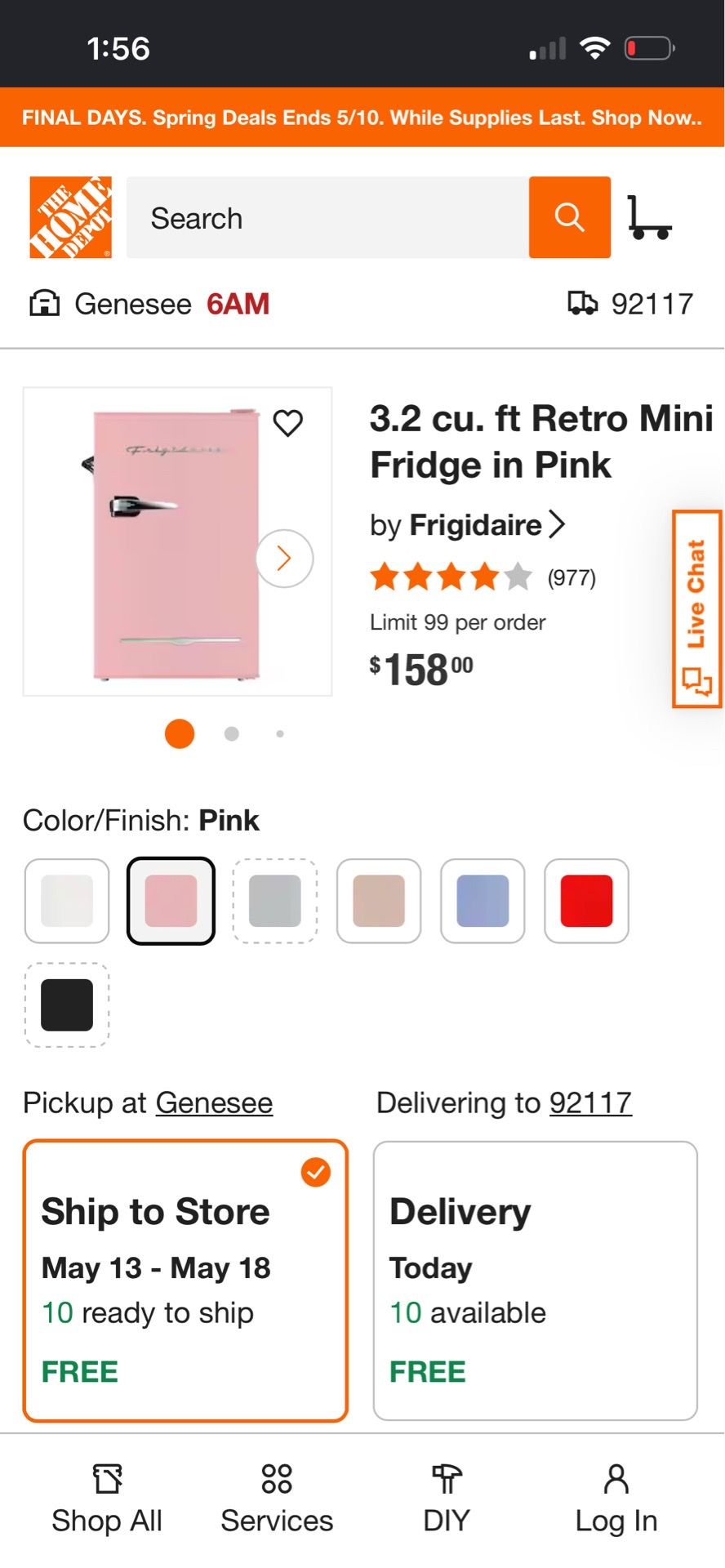 Pink vintage Frigidaire mini fridge