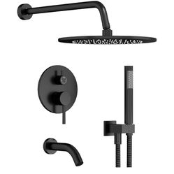 Gabrylly Black Shower System with Tub Spout, Bathtub Shower Faucets Set with 3-Way Shower Valve, High Pressure 10" Rain Shower head with Handheld Spra