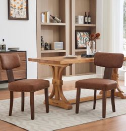 Modern Upholstered Dining Chairs – Fabric Kitchen Chairs (Set of 2, Brown)