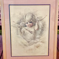 Cherub Angel pastel original  with beautiful frame 26x31