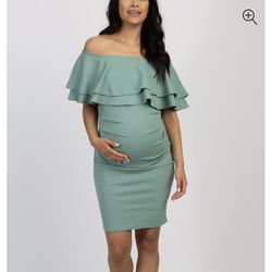 Pink Blush Sage Off Shoulder Fitted Maternity Dress