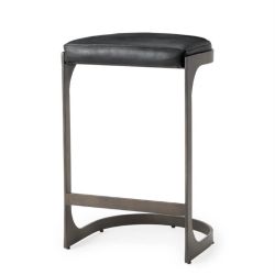 Tyson Backless Suede Counter Stool – Black Leather & Gunmetal Frame | Open Box