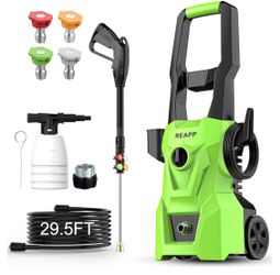 REAPP - Electric Pressure Washer, Foam Cannon, 4 Quick Connect Pressure Nozzles, 3000 PSI 2.4 GPM Po