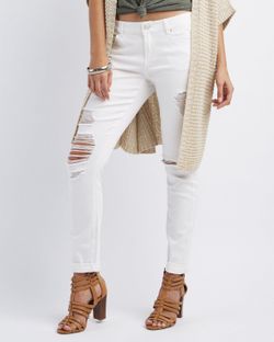 Distressed Boyfriend White Stretch Denim Jeans - Size 6 Excellent Preloved Condition Wore Once Like New