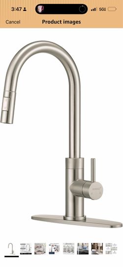 Brushed Nickel Kitchen Faucet with Pull Down Sprayer, Patented Above-Counter Install, Modern Single Handle High Arc Stainless Steel Sink Faucet with D