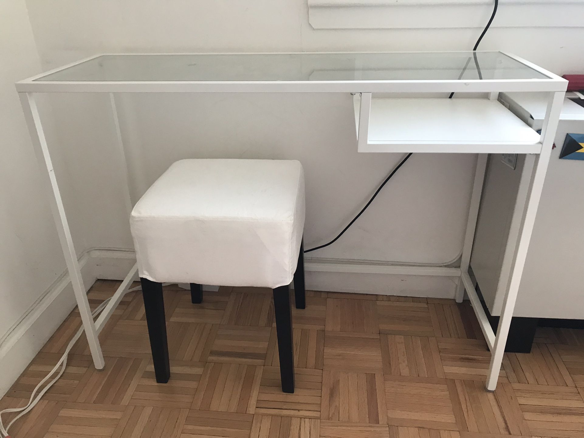 Desk with Bench and Desk Lamp