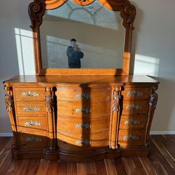 Wooden dresser with mirror