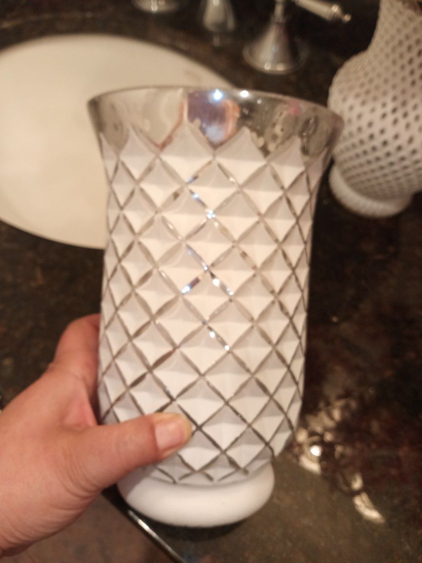 White And Silver Vases