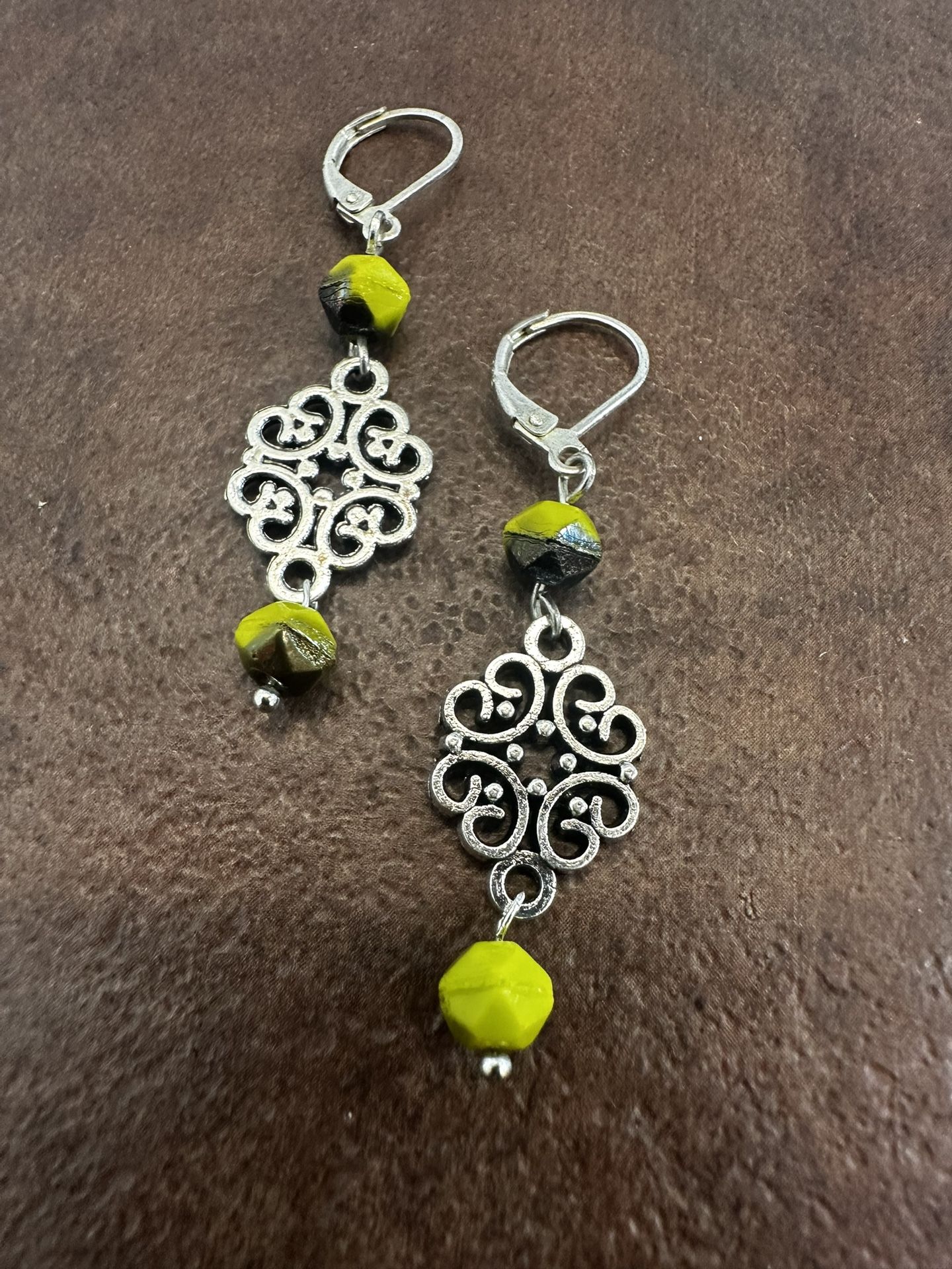 Hand Crafted Silver and Yellow Filigree Earrings