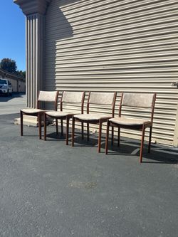 Mid Century Modern Refinished Danish Teak Dining Chairs By d-scan.
