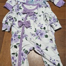 1-3 Months Babygirl Floral Purple Bodysuits 2 Piece 