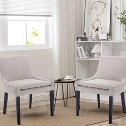 Brand New Modern Dining Chairs Set of 2 Upholstered Corduroy Accent Side Leisure Chairs with Mid Back and Wood Legs for Living Room/Dining Room-Beige