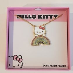 Hello Kitty Brass Yellow Gold-Plated Rainbow Crystal Pendant 18” Necklace