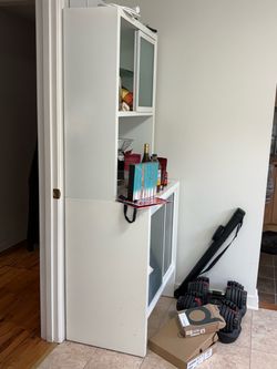 White Storage Cabinet with Glass Doors