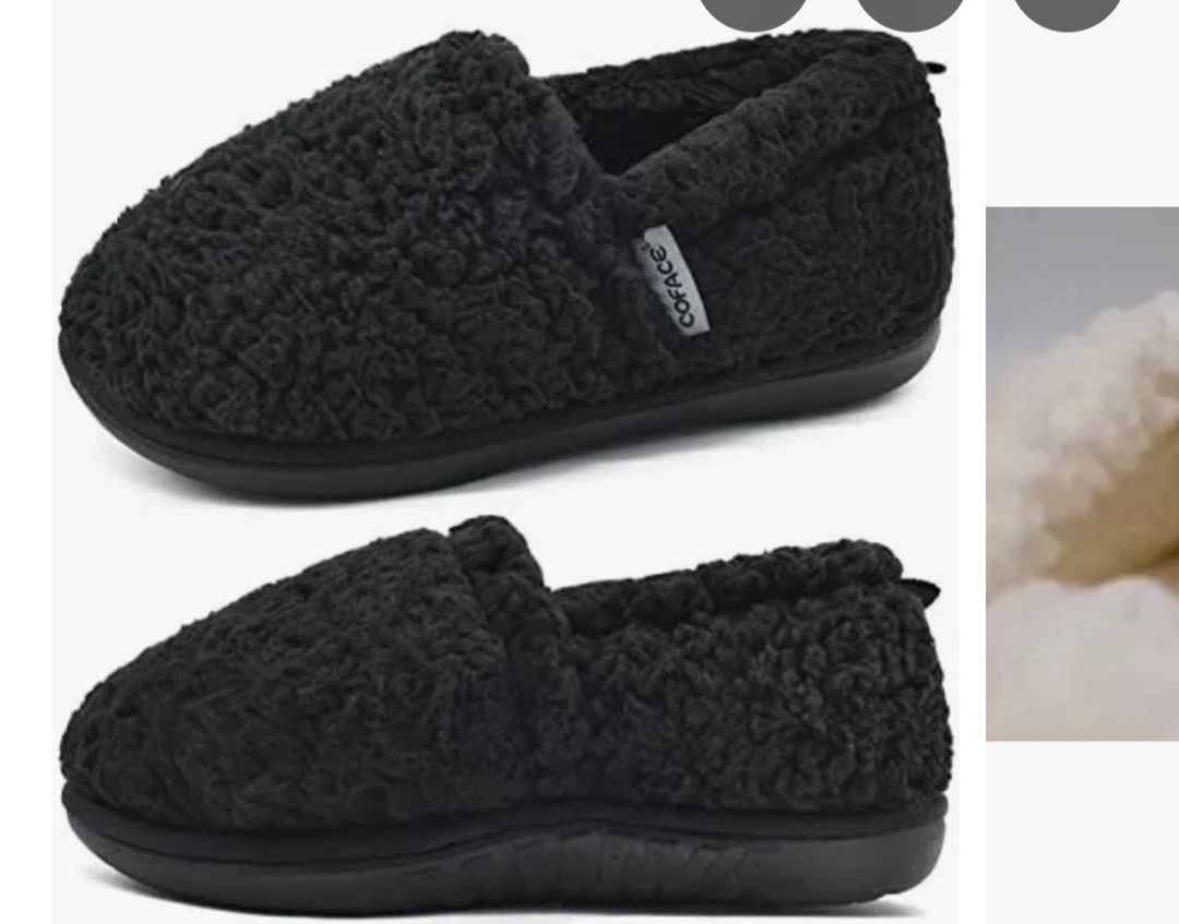 Black Sherpa Fuzzy Memory Foam Slippers Size 7