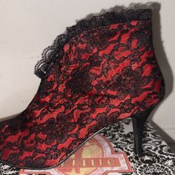 Bordello Red Lace Ankle Boot Size 9