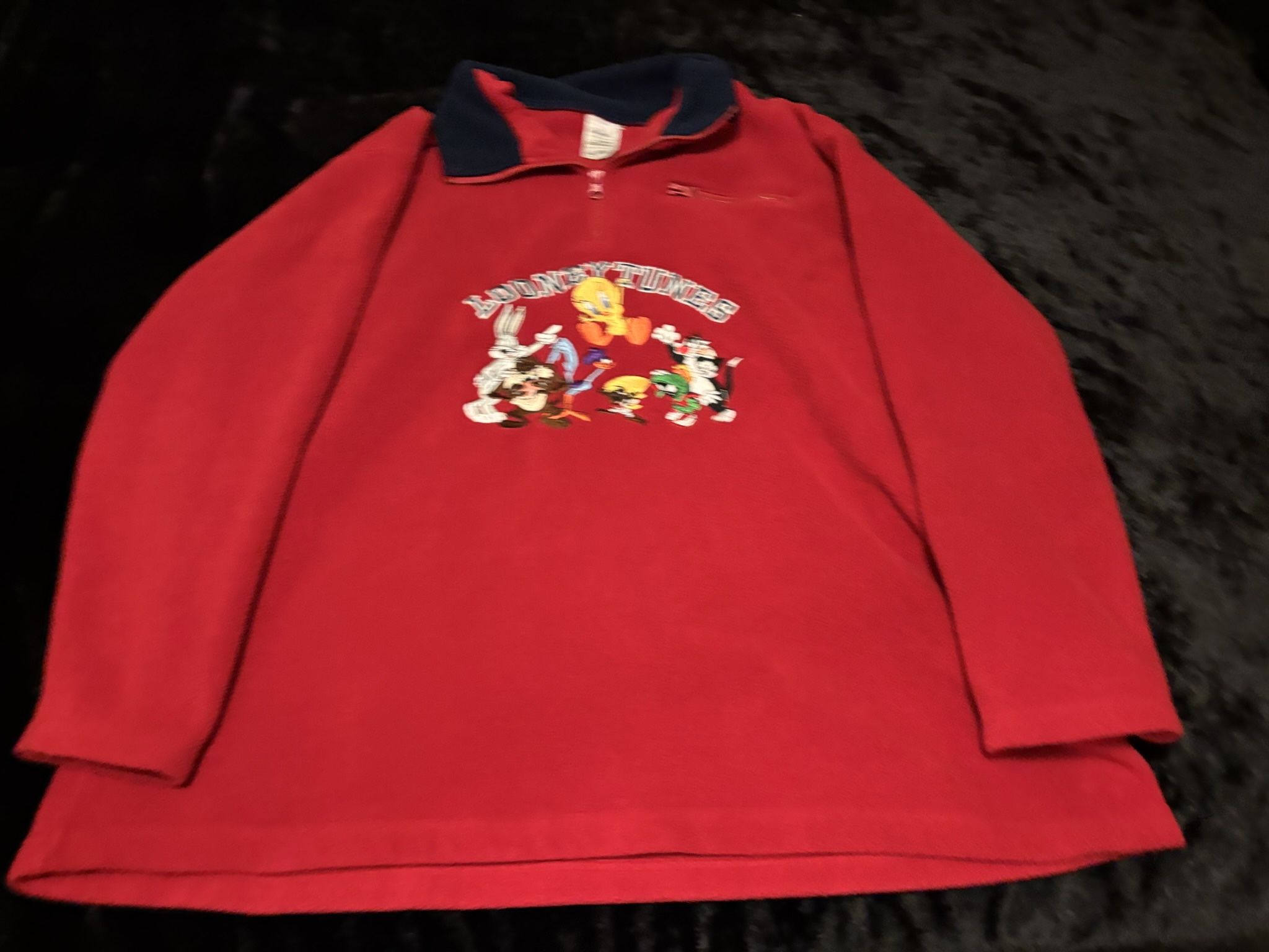 Mens 2XL Vintage Warner Bros Looney Tunes 1/4 Zip Fleece Sweatshirt