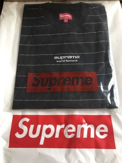 Supreme Logo Stripe Black Long Sleeve Shirt Size: M