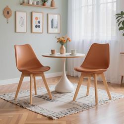 Modern Dining Chairs Set of 4 Mid Century Padded Seat Side Chair with Solid Wood Legs Brown Kitchen Chairs Set Brand new, still in the box 💲85 B226