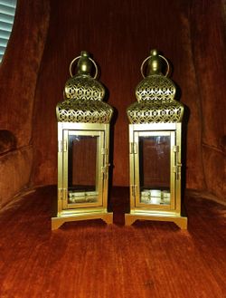 Set of 2 Glass Panel Metal Lanterns