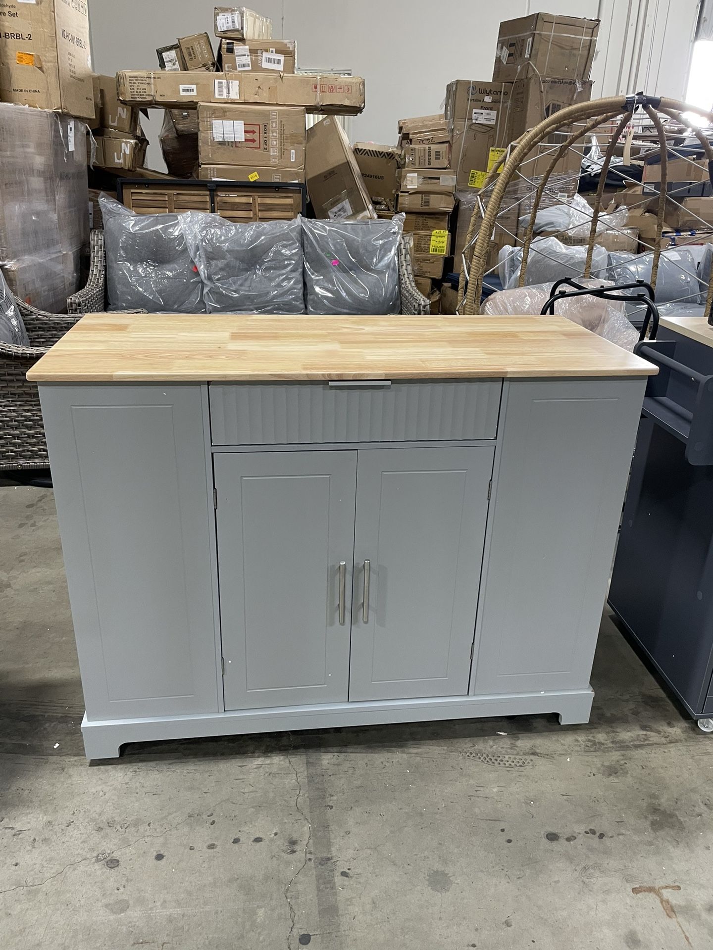 Assembled New W/ Minor Damage Kitchen Storage Island w/ Trash Can Cabinet Rolling Cart