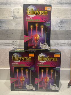 HallowScream Candelabra Halloween Lighting Skull Glowing Eyes Trendmasters 1994