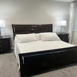 King Bed With Armor, Dresser, And Mirror