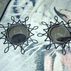 Two Little Black Ball Mirrors / Candles Holder