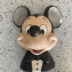Vintage “MICKEY MOUSE” Bust Chalkware Coin Bank. Handmade/ Hand Painted. Patina