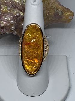 Large Boho Chic Amber Type Stone On gold Band Size 7.5 For $16