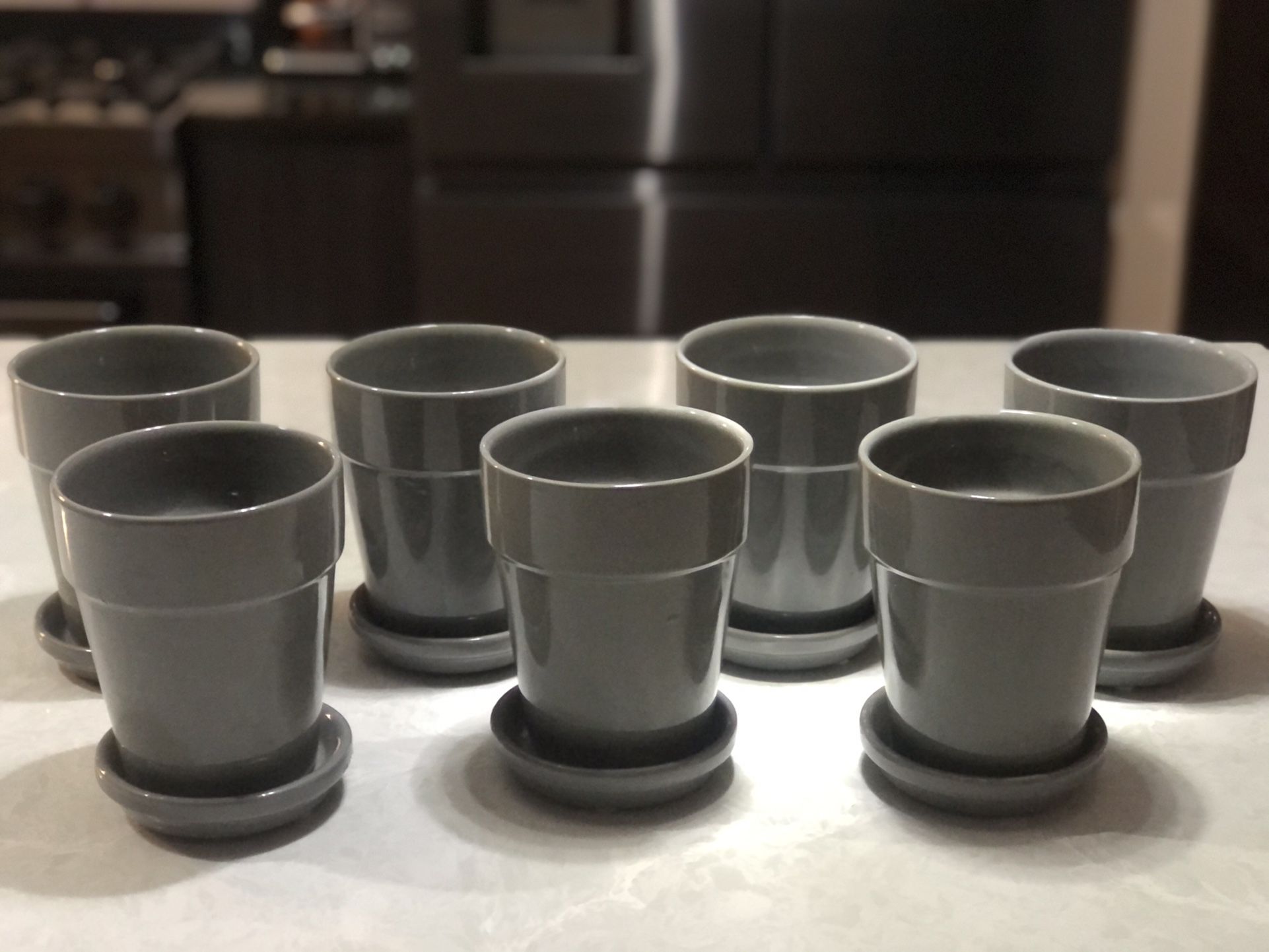 7 Gray Glazed Ceramic Pots