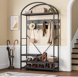 Entryway Hall Tree with Shoe Bench and Hooks