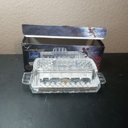 NEW IN BOX Longchamp Cristal D Arques France Crystal Butter Dish
