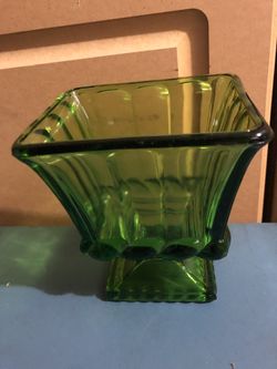 Vintage green square flower vase