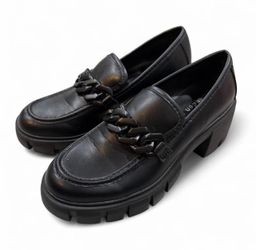 Steve Madden Black Chunky Platform Loafers with Chain Detail
