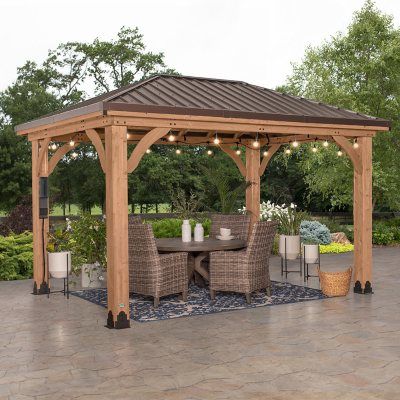 Selling Backyard Discovery 14' x 10' Cordova Gazebo with Electric (Light Brown)