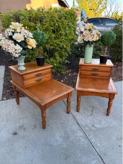 Mid Century Solid Wood Antique Dresser Nightstand End Table Furniture Set