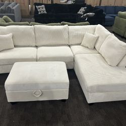 Beige Sectional W/ Storage Ottoman 