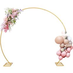 8FT Balloon Arch Stand Gold, Stable Round Arch Backdrop Stand Metal Frame for Wedding Birthday Parties Baby Shower Anniversary Ceremony Candy Table Ch