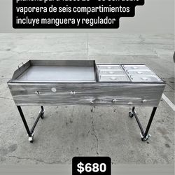plancha para tacos 20 × 36 con doble vaporera de seis compartimientos