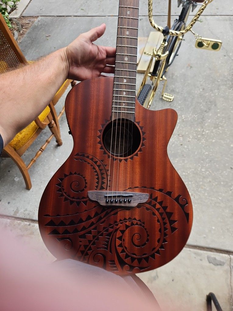 Luna Acoustic Guitar Gypsy Tatoo Mahogany. Like New With Soft Case