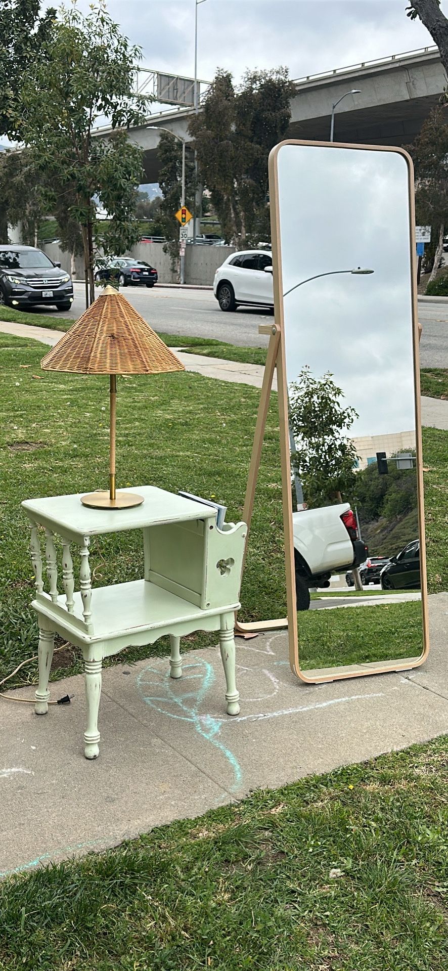Solid Wood Table With Magazine Record Rack 