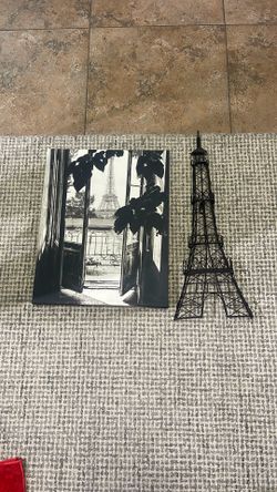 Eiffel Tower Painting Plus Cast Iron Wall Decor 