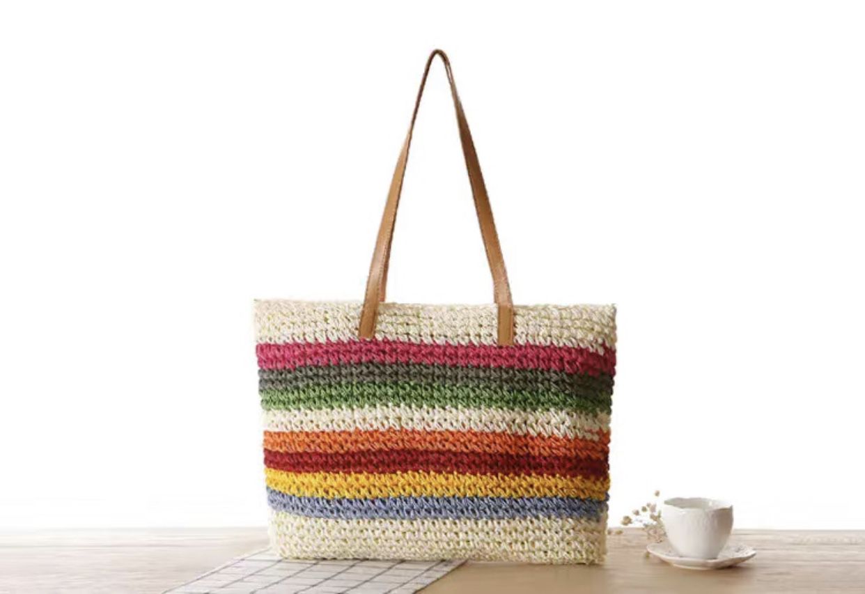 The ColorBlock Tote Straw Bag