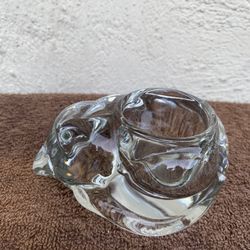 Vintage Glass Sleeping Cat Votive Candle Holder 