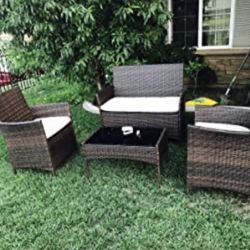 4 Pieces Patio Set Beige/ Brown
