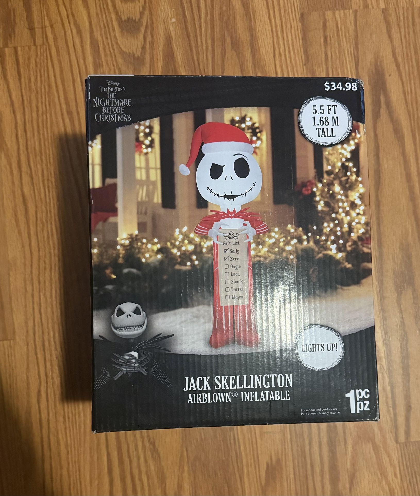 Gemmy Christmas Inflatable Jack Skellington with Wish List, 5.5 ft Height