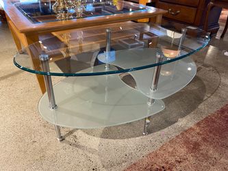 Oval Frosted Glass Multi-Tier Chrome Coffee Table