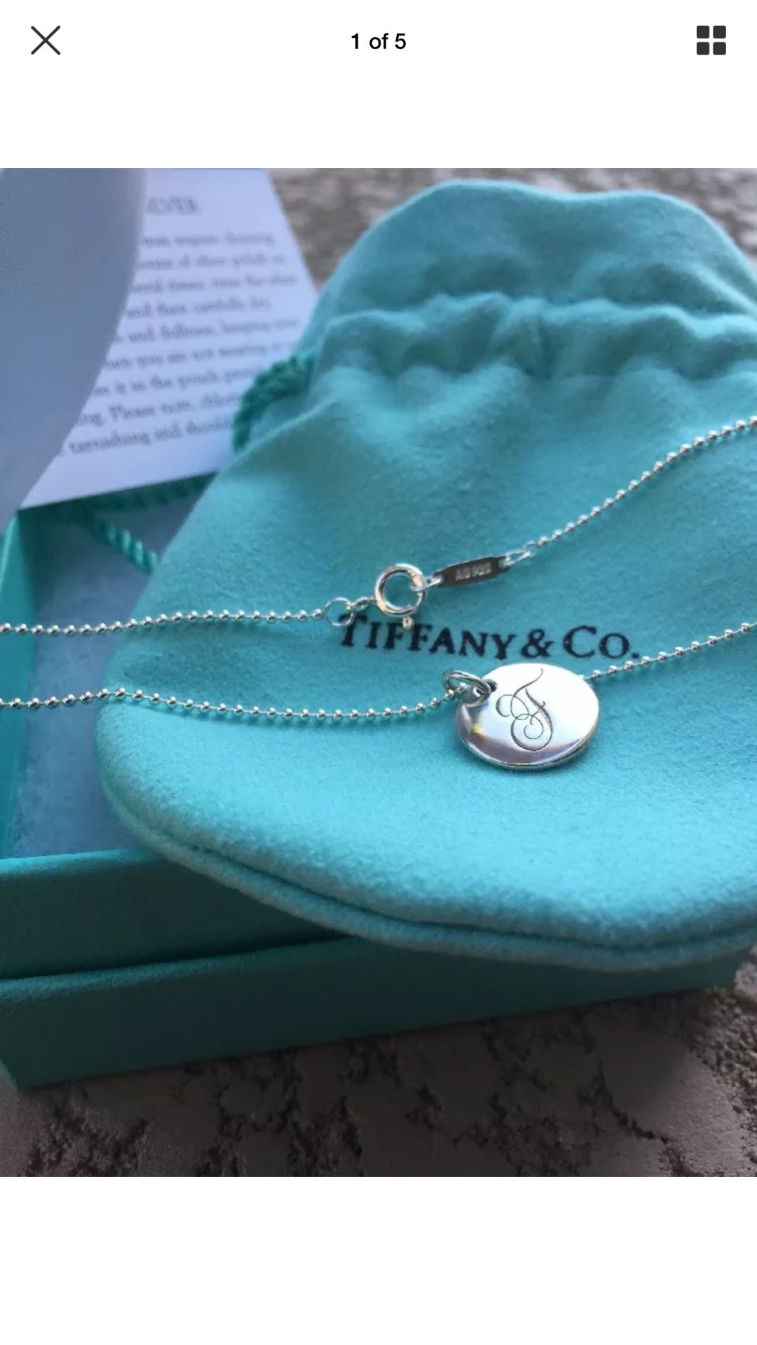 Tiffany & Co Alphabet F Necklace w/brand new chain