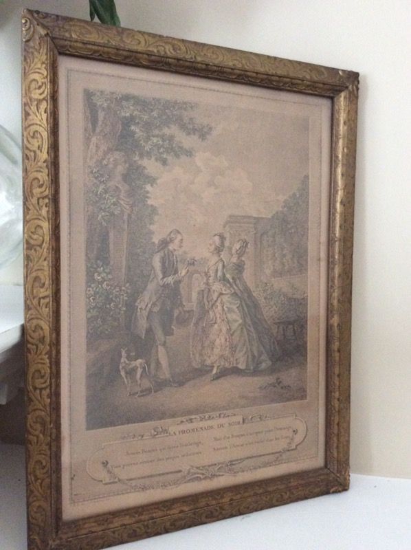 VINTAGE PRINT OF INGOUF JUNIOR'S 1774 ETCHING "LA PROMENADE DU SOIR" - FRAMED